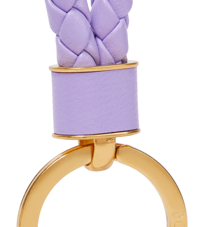 Shop Bottega Veneta Intrecciato Leather Keychain In Wisteria-gold