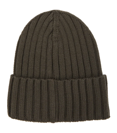 Shop Moncler Ribbed-knit Virgin Wool Beanie In Military