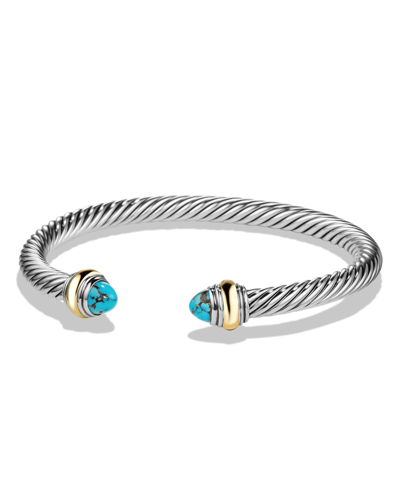 Shop David Yurman Cable Bracelet With Gemstone In Silver With 14k Gold, 5mm In Turquoise