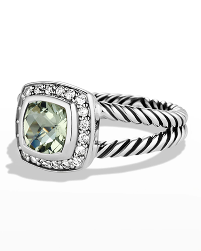 Shop David Yurman Petite Albion Ring With Gemstone And Diamonds In Silver, 7mm In Prasiolite