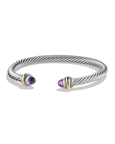 Shop David Yurman Cable Bracelet With Gemstone In Silver With 14k Gold, 5mm In Amethyst
