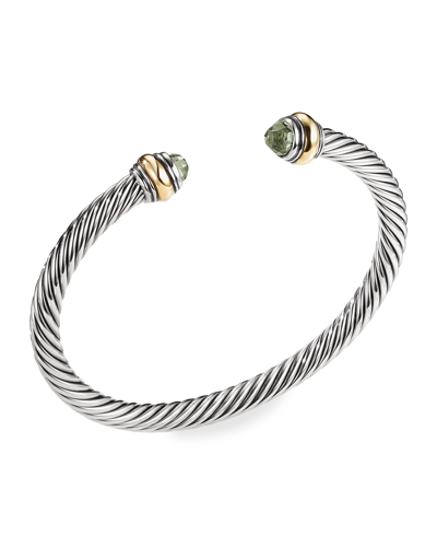 Shop David Yurman Cable Bracelet With Gemstone In Silver With 14k Gold, 5mm In Prasiolite