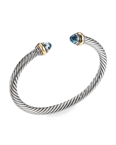 Shop David Yurman Cable Bracelet With Gemstone In Silver With 14k Gold, 5mm In Blue Topaz
