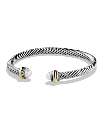 Shop David Yurman Cable Bracelet With Gemstone In Silver With 14k Gold, 5mm In Pearl