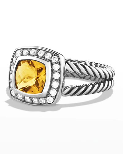 Shop David Yurman Petite Albion Ring With Gemstone And Diamonds In Silver, 7mm In Citrine