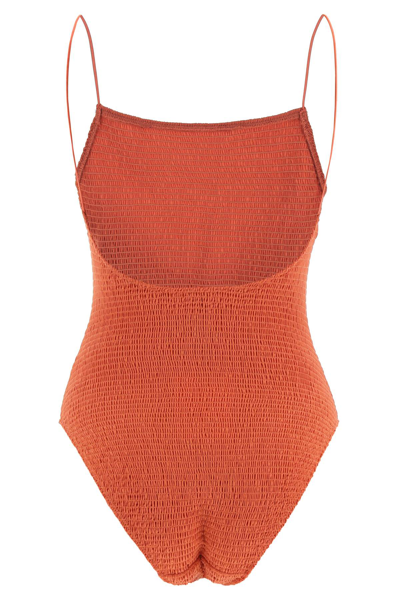 Shop Totême Toteme Smocked Swimsuit In Orange