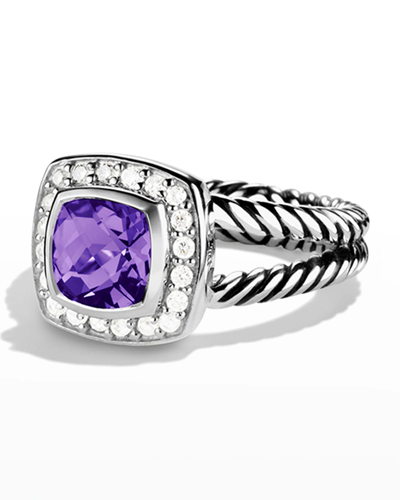 Shop David Yurman Petite Albion Ring With Gemstone And Diamonds In Silver, 7mm In Amethyst