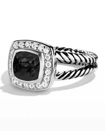 Shop David Yurman Petite Albion Ring With Gemstone And Diamonds In Silver, 7mm In Black Onyx