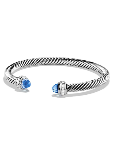 Shop David Yurman Cable Bracelet With Gemstones In Silver, 5mm In Blue Topaz