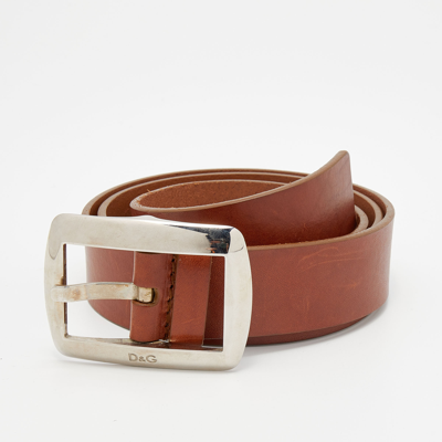Pre-owned Dolce & Gabbana Brown Leather Buckle Belt 95cm