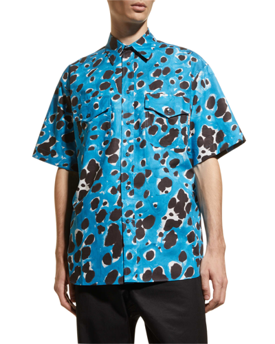 Shop Marni Men's Painted Dots Sport Shirt In Cobalt