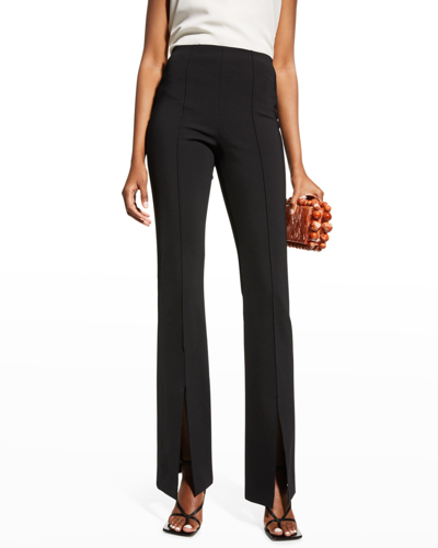 Shop Alice And Olivia Emiko Slit-cuff High-waisted Pants In Black