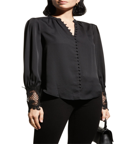 Shop L Agence Ava Lace-cuff Blouse In Black