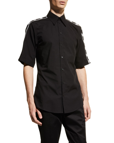 Shop Dolce & Gabbana Men's Logo-tape Sport Shirt In Black