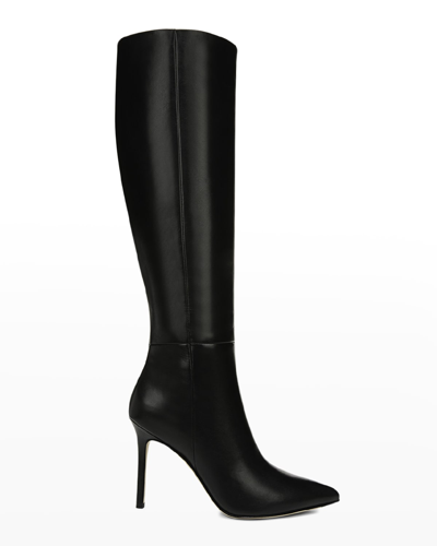 Shop Veronica Beard Lisa Leather Stiletto Wide-calf Knee Boots In Black Leather