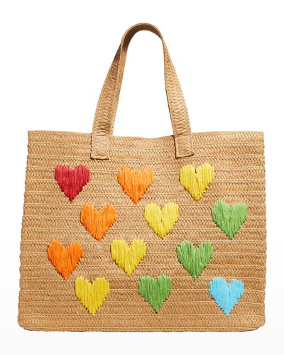 Shop Btb Los Angeles Embroidered Heart Beach Tote Bag In Sandrainbow