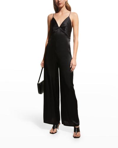 Shop Rivet Utility Foxy Sleeveless Silk Jumpsuit In Black