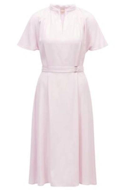 Shop Hugo Boss Belted Dress With Open Neckline In Light Pink