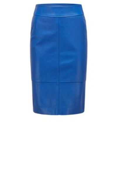 Shop Hugo Boss Regular-fit Pencil Skirt In Leather In Light Blue