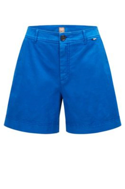 Shop Hugo Boss Garment-dyed Regular-fit Shorts In Stretch-cotton Twill In Light Blue