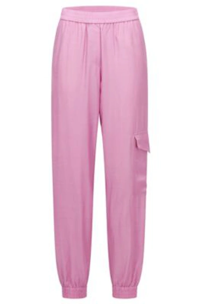 Shop Hugo Boss Relaxed-fit Tracksuit Bottoms In Satin With Tencel Modal In Light Pink