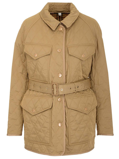 Shop Burberry Quilted Belted Waist Field Jacket In Brown