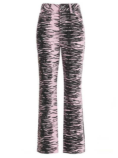 Shop Ganni Tiger Printed Cropped Jeans In Multi