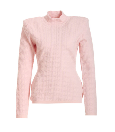 Balmain Pink Monogram Turtleneck In Ocr