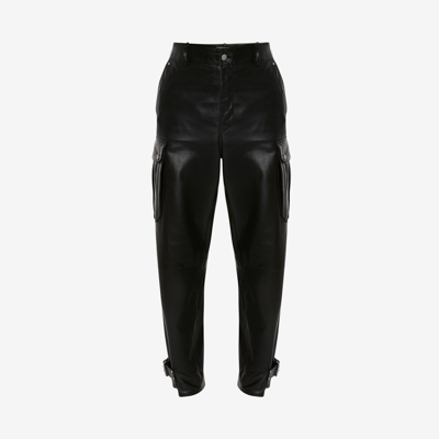 Shop Alexander Mcqueen Leather Cargo Trousers In Black