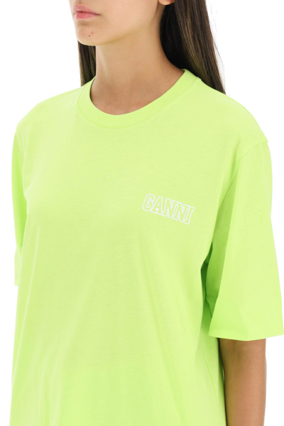 Shop Ganni Logo T-shirt In Green