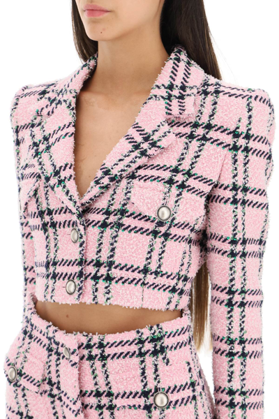 Shop Alessandra Rich Cropped Tweed Jacket With Sequins In Pink,blue,green