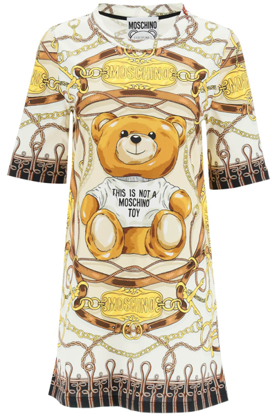 Shop Moschino Military Teddy Mini T-shirt Dress In Beige,brown