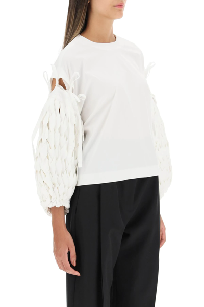Shop A.w.a.k.e. Poplin Top With Woven Sleeves In White