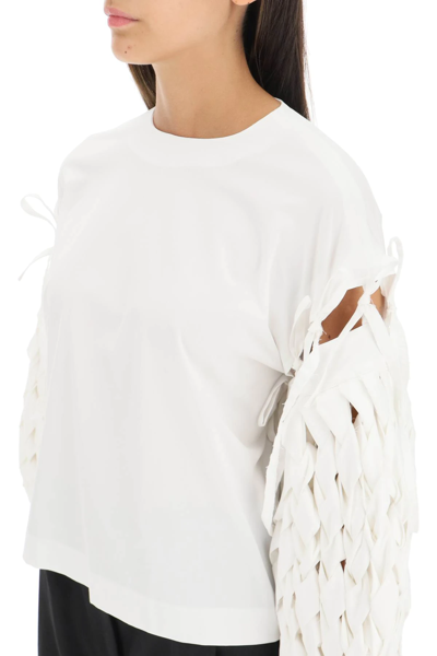 Shop A.w.a.k.e. Poplin Top With Woven Sleeves In White