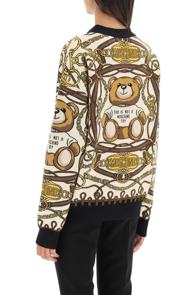 Shop Moschino Military Teddy Cotton Cardigan In Beige,brown