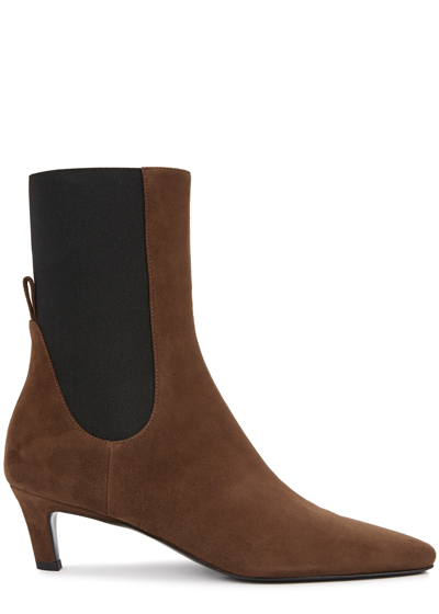 Shop Totême The Mid Heel Brown Suede Ankle Boot