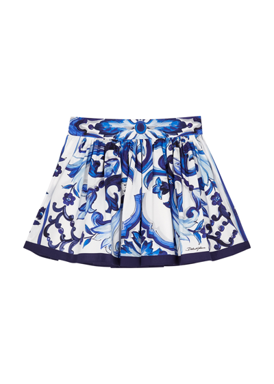 Shop Dolce & Gabbana Kids Printed Cotton-poplin Skirt (2-6 Years) In Blue