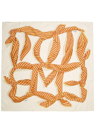 Shop Totême Printed Silk Scarf In Orange