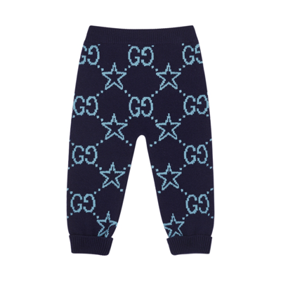 Shop Gucci Kids Navy Gg-intarsia Wool Trousers In Blue