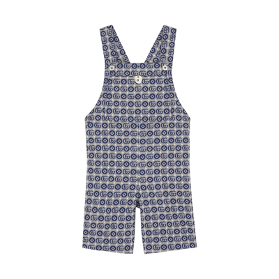 Shop Gucci Kids Blue Gg-jacquard Cotton-blend Dungarees