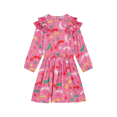 Shop Stella Mccartney Kids Shooting Star Printed Woven Dress In Pink & Other