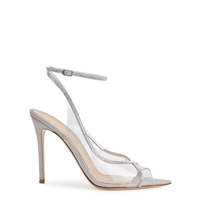 Shop Gianvito Rossi Crystelle Plexi 105 Embellished Silver Leather Sandals