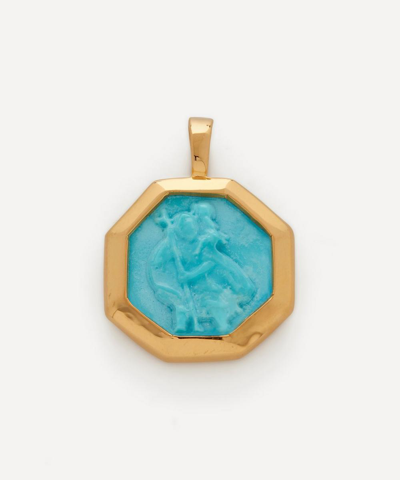 Monica Vinader Gold St Christopher Gemstone Pendant Turquoise In Gold