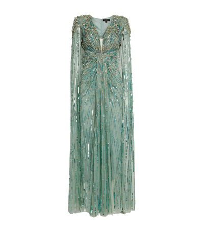 Shop Jenny Packham Embellished Lotus Lady Gown In Green