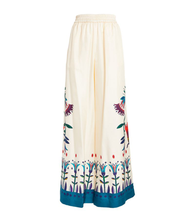 Shop La Doublej Floral Palazzo Trousers In Ivory