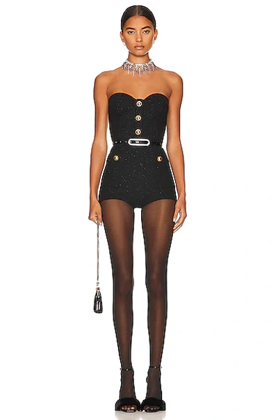 Shop Alessandra Rich Tweed Black Lurex Playsuit