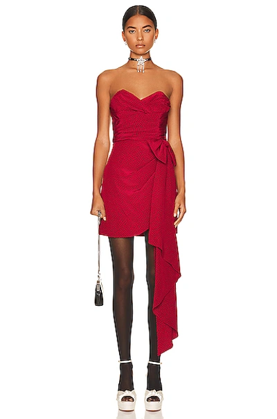 Shop Alessandra Rich Heart Print Silk Draped Mini Dress In Red