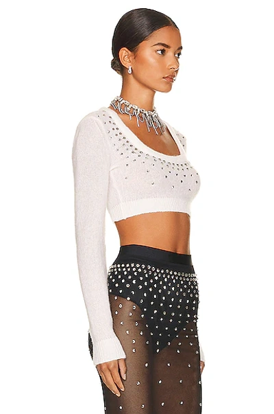 Shop Alessandra Rich Mohair Knitted Crop Top In White