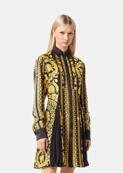 Shop Versace Barocco Silk Midi Shirt Dress In Print