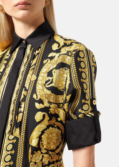 Shop Versace Barocco Silk Midi Shirt Dress In Print